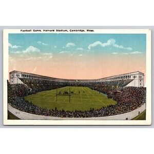 Postcard Massachusetts Cambridge Harvard Stadium Football Game c1920s MA